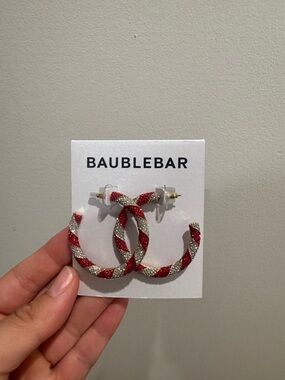 NWT BaubleBar Christmas and Holiday Candy Cane Hoop Earrings